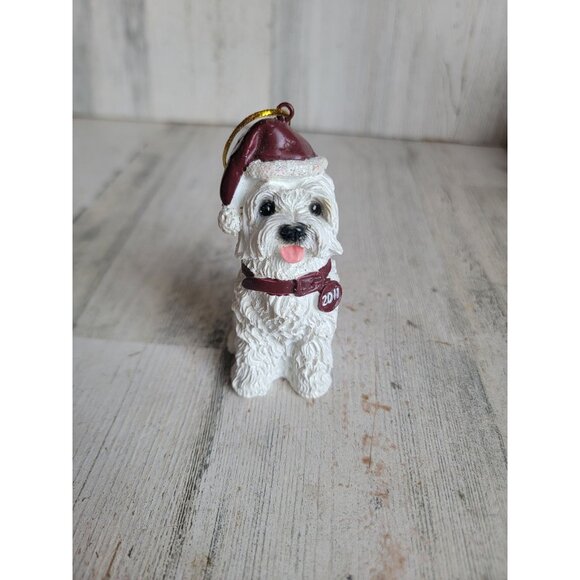 Santa Claus White puppy dog rustic unique ornament Xmas - Picture 1 of 6